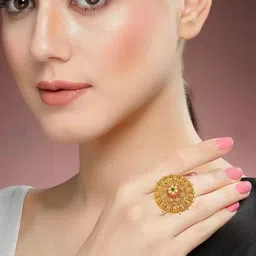 JYONA Gold-Plated Artificial Stones & Pearls Studded Adjustable Finger Ring image 3