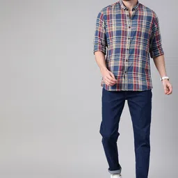 Mast & Harbour Checked Button-Down Collar Cotton Linen Casual Shirt image 5
