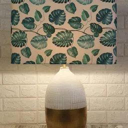 Grated Ginger White & Green Leaf Printed Rectangular Shaped Lampshade image 5
