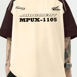 JUMPCUTS Typography Printed Drop-Shoulder Sleeves T-shirt image 2