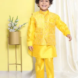 AJ Dezines Full Sleeves Solid Kurta & Pyjama With Geometry Design Sequin Embellished & Embroidered Jacket - Mustard Yellow-picture-19