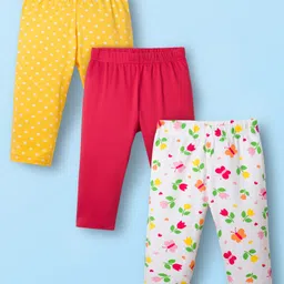 Babyhug Cotton Knit Three Fourth Length Floral Print Leggings Pack of 3 - Red Blue & Purple-picture-28
