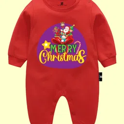 The Peppy Tend Christmas Theme 100% Cotton Full Sleeves Merry Christmas Text Printed Romper - Red-picture-27