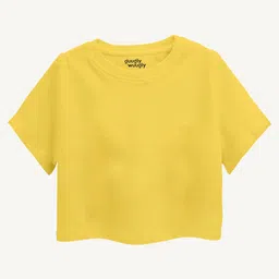 Guugly Wuugly Pure Combed Cotton Half Sleeves Solid Skin Friendly Crop Top - Mango Yellow-image-81