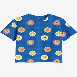 Bonkids Cotton Knit Half Sleeves Floral Printed Oversized Tee - Multi Colour-picture-10