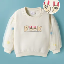 Mark & Mia Fleece Knit Full Sleeves Oversized Sweatshirt with Text Graphic & Pom Pom Detailing - Cream-picture-22