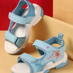 Cute Walk by Babyhug Velcro Closure Sandals With Star Applique - Light Blue-picture-31