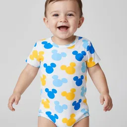Babyoye Disney Interlock Knit Half Sleeves Onesies With Mickey Mouse Print Pack of 2 - Multicolor image 2