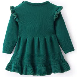 Babyoye Cotton Knit Full Sleeves Woollen Dress with Cable Knit Design & Frill Detailing - Green image 2