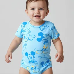 Babyoye Disney Interlock Knit Half Sleeves Onesies With Mickey Mouse Print Pack of 2 - Multicolor image 3
