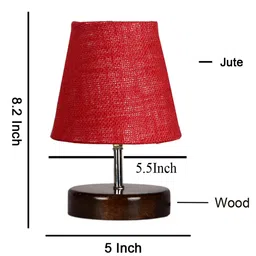 Devansh Jute Round Brown Wood Table Lamp - Maroon image 3