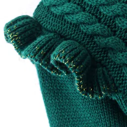 Babyoye Cotton Knit Full Sleeves Woollen Dress with Cable Knit Design & Frill Detailing - Green image 3