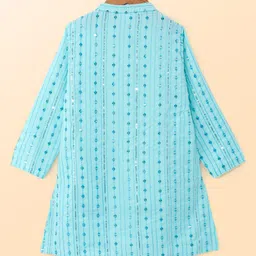 Babyhug Woven Full Sleeves Sequined & Mirror Work Embroidered Kutra Pyjama Set - Blue image 3