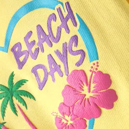 Babyhug Cotton Knit Half Sleeves Drop Shoulder T-Shirt with Beach Theme Text Print - Yellow image 3