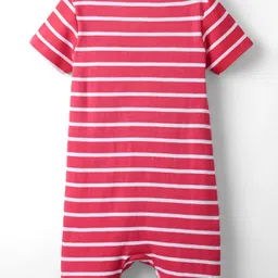 kookie kids india Kookie Kids Interlock Knit Half Sleeves Front Open Striped Rompers with Animal & Birds Print Pack of 2 - Red & Lavender image 3