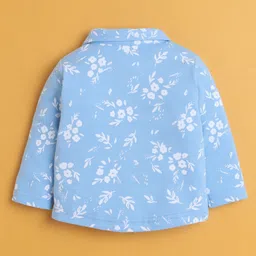 BUMZEE Cotton Knit Full Sleeves Floral Printed Shirt With Attached Bow & Pant Set With Suspender & Cap - Navy & Sky Blue image 4