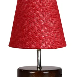 Devansh Jute Round Brown Wood Table Lamp - Maroon image 4