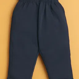 BUMZEE Cotton Knit Full Sleeves Floral Printed Shirt With Attached Bow & Pant Set With Suspender & Cap - Navy & Sky Blue image 5