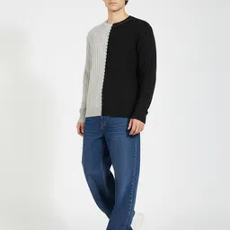 glitchez Cable Knit Colourblocked Relaxed Fit Pullover image 4