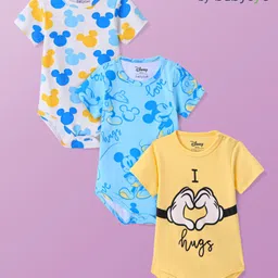 Babyoye Disney Interlock Knit Half Sleeves Onesies With Mickey Mouse Print Pack of 2 - Multicolor image 5