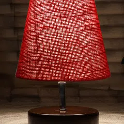 Devansh Jute Round Brown Wood Table Lamp - Maroon image 5