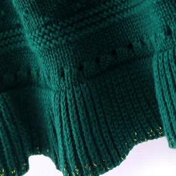 Babyoye Cotton Knit Full Sleeves Woollen Dress with Cable Knit Design & Frill Detailing - Green image 5