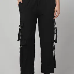 CROWN KING Women Solid Straight Fit Mid-Rise Casual Cargos-image-50