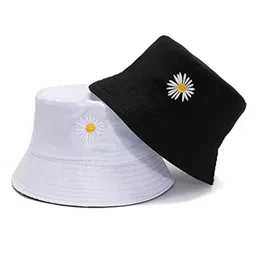 SYGA Reversible Bucket Hat Solid With Floral Embroidered White Black - Diameter 27 cm-picture-13