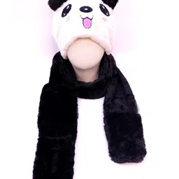 Tipy Tipy Tap Panda Face Detailed  Hooded Muffler Fleece Cap - White & Black-image-41