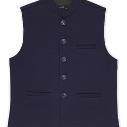 CAVIO Sleeveless Solid Nehru Jacket - Navy Blue-picture-10
