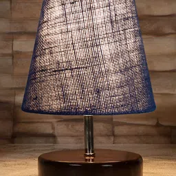 Devansh Jute Round Brown Wood Table Lamp - Blue-picture-22