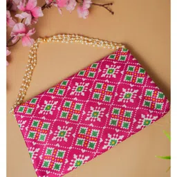 Stunning Pink Patola Silk Clutch-image-74