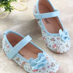 Cute Walk by Babyhug Velcro Closure Ballerinas with Glitter Unicorn Print & Bow Applique - Blue-picture-22