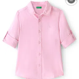 UCB Cotton Woven Full Sleeves Solid Colour Shirt - Pink-image-10