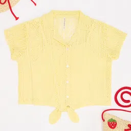 Pantaloons Junior Woven Half Sleeves Schiffli Embroidered Shirt Style Top With Camisole - Yellow-picture-17