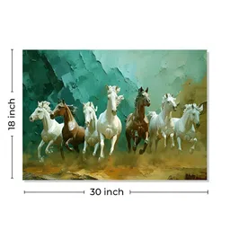 Myntra Elegant Homes Green Seven Running Horses Vastu Birds & Animals Canvas Wall Art image 3