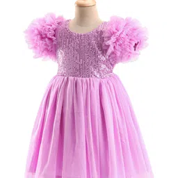 Babyhug Woven Half Sleeves Sequinned Party Frock -Lavender image 2