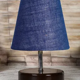 Devansh Jute Round Brown Wood Table Lamp - Blue image 2