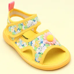 Cute Walk by Babyhug Sandals With Velcro Closure & Floral Applique - Bright Yellow image 2