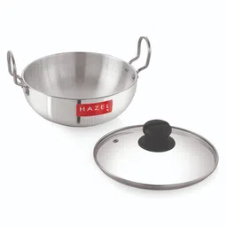 HAZEL 4 mm Aluminium Kadhai Kadai with Glass LidVessels for Cooking Deep Frying Kadai, 3500 ml image 2