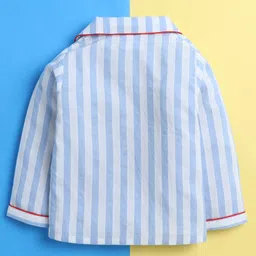 Knitting Doodles Rayon Woven Full Sleeves Striped & Starfish Embroidered On Pocket Night Suit Set - Blue & White image 4