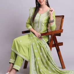 Angkor Embroidered Regular Thread Work Pure Cotton Kurta with Palazzos & With Dupatta-picture-30