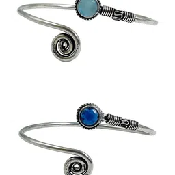 NAMAN ARTS Silver-Plated Artificial Stones Studded & Beaded Oxidised Jewellery Set image 2