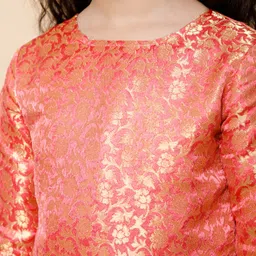 Piccolo Three Fourth Sleeves Floral Foil Printed  Kurta Pallazzo Set With Organza Dupatta - Pink image 5