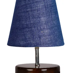 Devansh Jute Round Brown Wood Table Lamp - Blue image 4