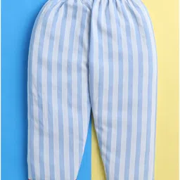 Knitting Doodles Rayon Woven Full Sleeves Striped & Starfish Embroidered On Pocket Night Suit Set - Blue & White image 5