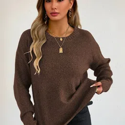 Blooming Tales Women Solid Round Neck Pullover Sweater-image-50