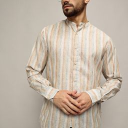 Roadster Men Premium Band Collar Striped Cotton Casual Shirt-picture-24