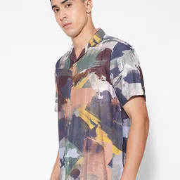 People Men Abstract Printed Cuban Collar Casual Shirt image 2