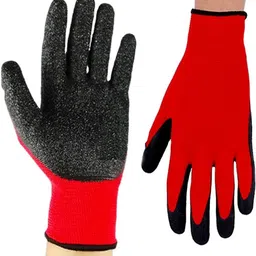 donizard Red Black Nylon Shell With Black Crinkle Latex Palm Coated (Pack of 6 Pair) Synthetic, Nylon Safety Gloves image 3